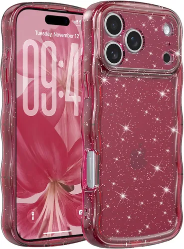 Miniatura 38 de FABSPARK Funda para iPhone 14 Pro Max, bonita funda colorida con láser, retro, exquisita, rizada, borde ondulado, protector estético de TPU suave