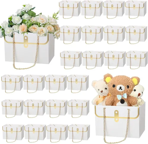 Miniatura 10 de Lincia 24 bolsas de papel de flores para ramos de flores de boda, cajas con asa de cadena, cajas rectangulares para mujeres, bodas, despedidas