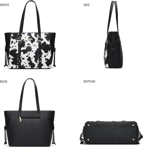 Miniatura 9 de Juego de 4 bolsas modernos para mujer de cuero sintético: bolso tote, bolso de hombro, bolso de mano y cartera.