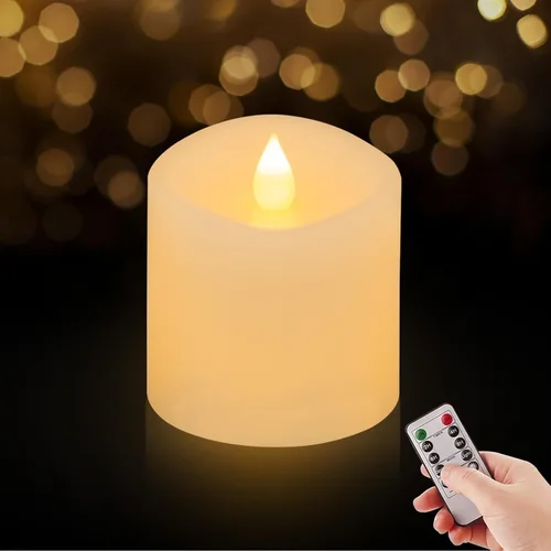 Juego de 1 velas parpadeantes sin llama de 3 x 3, batería de 2 AA, 600 horas, velas parpadeantes con temporizador, velas sin llama de 3 pulgadas con