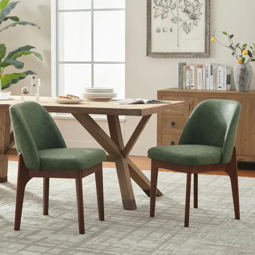 Miniatura 13 de VKNOW Juego de 2 sillas de comedor modernas, sillas de cocina de piel sintética con patas de madera, sillas laterales tapizadas para cocina, Beige