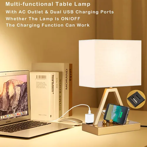 Miniatura 6 de Briever - Lámpara de mesa con control táctil, lámpara de escritorio regulable de 3 vías con USB C y USB A y tomacorriente AC, lámpara de noche