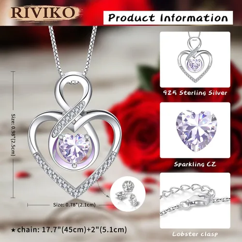 Miniatura 11 de RIVIKO Collar con símbolo de corazón infinito para mujer, plata de ley 925, delicado colgante de corazón para el día de San Valentín, día