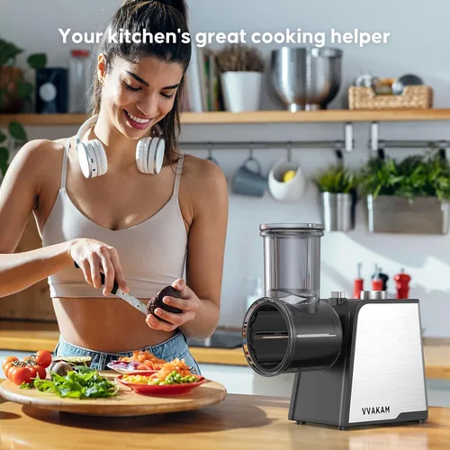 Miniatura 7 de Rallador de Queso Eléctrico 5 en 1, 300W Fabricante de Ensaladas, Rallador Eléctrico para Queso en Bloque, Rebanadora Trituradora Eléctrica de Rojo