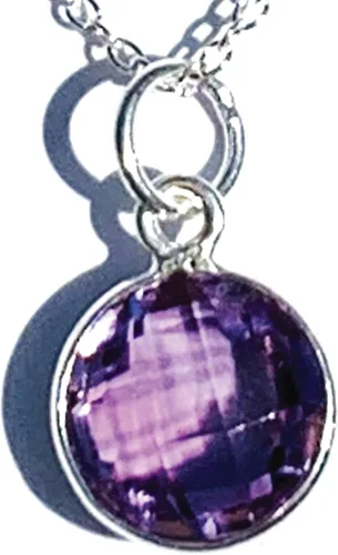 Miniatura 24 de Collar con colgante redondo, piedras preciosas naturales, labradorita, piedra lunar arcoíris, cristal, cuarzo rosa, amatista, citrino, plata de ley