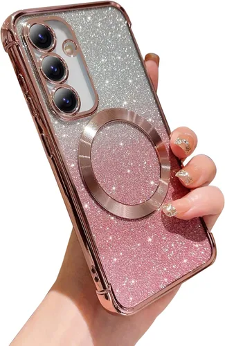 Miniatura 24 de phylla Funda magnética para teléfono Samsung Galaxy S21 con purpurina degradada compatible con Magsafe, Luruxy chapado en bonita cubierta Rosa