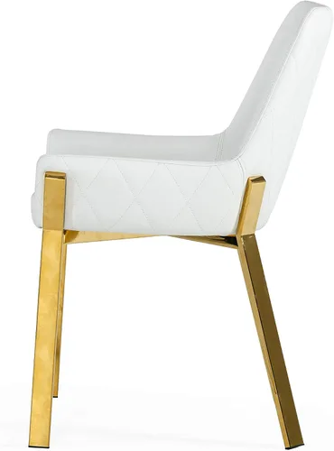 Miniatura 4 de Limari Home Raimond Collection - Silla de comedor tapizada de piel sintética moderna con patas de acero inoxidable, color blanco, dorado