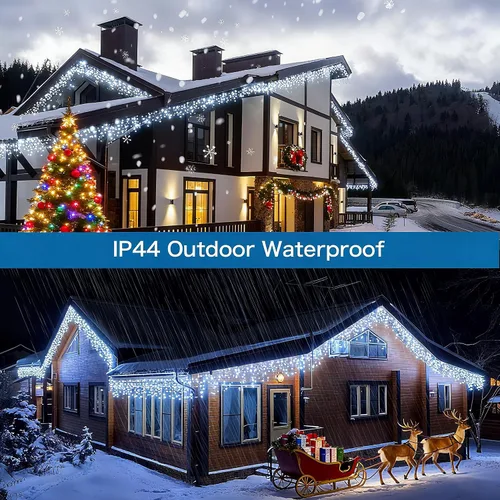 Miniatura 2 de Luces de cadena LED de carámbanos de 32.8 pies con 400 LED, 8 modos impermeables, luces navideñas de carámbanos para exteriores con función