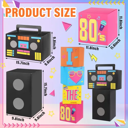 Miniatura 2 de Amyhill 6 piezas de decoraciones grandes de fiesta de los años 80, juego de recuerdos de hip hop, cajas de fiesta de papel, decoración temática