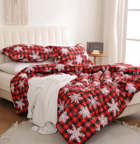 Miniatura 9 de Juego de ropa de cama JSD de microfibra con estampado floral verde, tamaño Queen, 3 piezas, edredón alternativo ligero para todas las estaciones