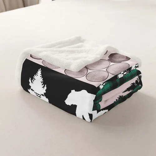 Miniatura 5 de Manfei Manta rústica de casa de campo, ciervo, lobo, oso, patas, manta de cama a cuadros para niños y niños, manta de Navidad de pino para sofá
