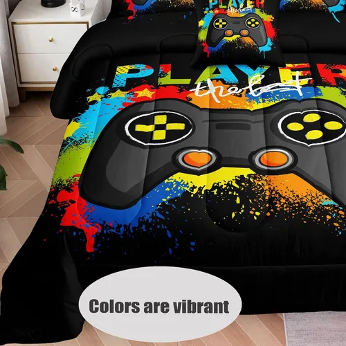 Miniatura 2 de Juego de ropa de cama de 6 piezas para videojuegos, juego de edredón para niños con sábana encimera, sábana bajera, fundas de almohada, funda de A19