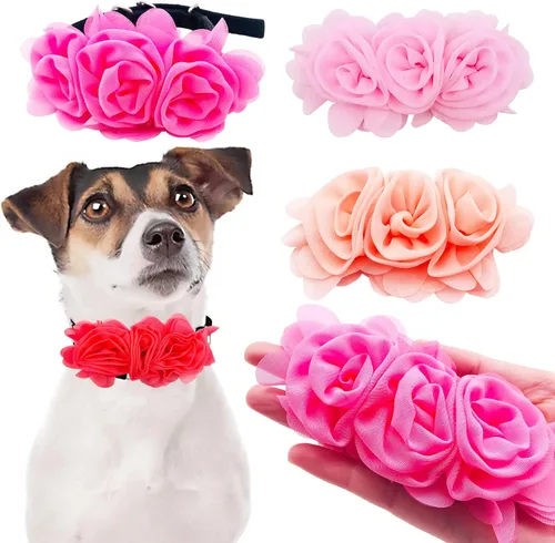 Miniatura 2 de Collar de perro de 4 o 6 o 20 piezas de flores grandes para mascotas, accesorios para collar de mascotas pequeñas, medianas y grandes, hembra, gato