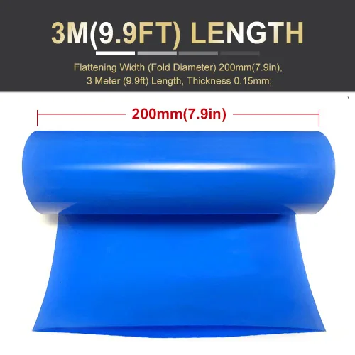 Miniatura 4 de Tubo de encogimiento térmico de PVC de 7.9 pulgadas (200 mm) de ancho plano para baterías de litio 18650 21700, paquetes de batería DIY, azul