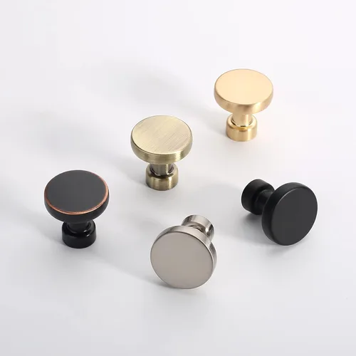 Miniatura 4 de Amerdeco - Paquete de 10 pomos de cocina de latón cepillado para armarios con un solo orificio, tiradores redondos dorados para cajones, pomos