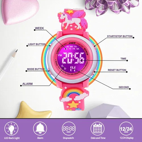 Miniatura 37 de Relojes impermeables de dibujos animados 3D para niñas con alarma, los mejores regalos de juguetes para niñas de 3 a 12 años