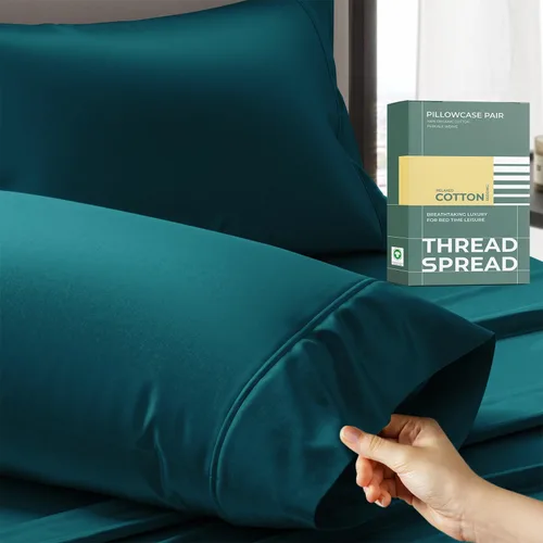 Miniatura 10 de THREAD SPREAD Juego de 2 fundas de almohada 100% de algodón orgánico tamaño reina/estándar - Funda de almohada de percal de algodón orgánico ultra