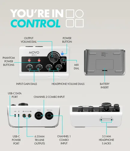 Miniatura 6 de Movo Paquete portátil de equipo de podcast para iPhone/teléfonos Android - Kit de podcast con interfaz de audio, 2 micrófonos dinámicos CastMic, 2