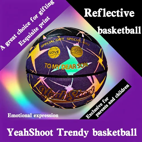 Miniatura 6 de Baloncesto grabado para hijo nieto que brilla en la oscuridad y holográfico, reflectante de 29.5 pulgadas con bomba de aire, regalo personalizado