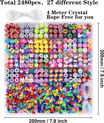 Miniatura 5 de 2480 piezas de cuentas y dijes de arcilla polimérica para kit de hacer pulseras, lindos y divertidos dijes y cuentas para hacer pulseras de amistad