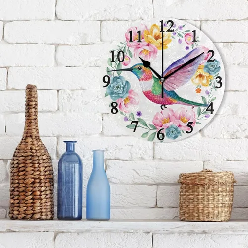 Miniatura 3 de Hummingbird - Reloj de pared de resorte redondo de 10 pulgadas, sin tictac, silencioso, funciona con pilas, reloj analógico atómico de cuarzo