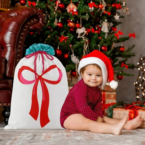 Miniatura 6 de THOVSMOON Saco de Navidad de Papá Noel con cordón, bolsa de regalo de lona de Santa Claus de 19.7 x 27.5 pulgadas, reutilizable, regalos de Navidad