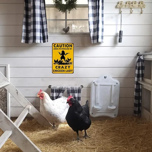 Miniatura 4 de Smilelife Regalos Divertidos de Pollo Precaución Área Patrullada Por Una Loca Señora de los Pollos Letrero de Hojalata para Hogar Granja Gallinero