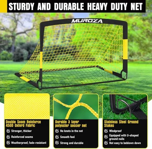 Miniatura 3 de Portería de fútbol, juego de porterías de fútbol para niños para patio trasero, paquete de 2 redes de fútbol portátiles desplegables con pelota