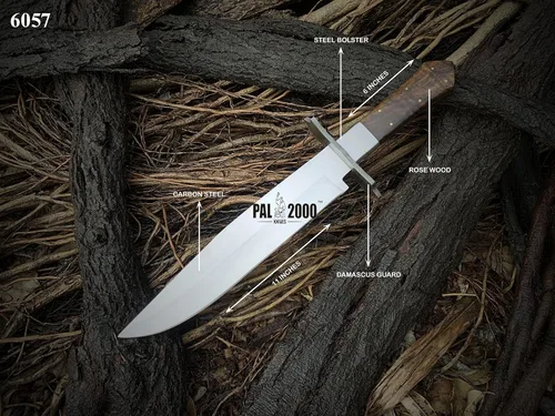 Miniatura 7 de PAL 2000 KNIVES Cuchillo Bowie hecho a mano de acero al carbono de 17 pulgadas - mango de madera rosa con funda 6057