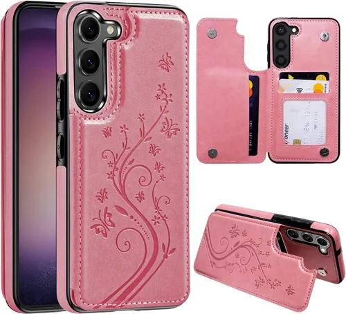 Miniatura 8 de Korecase Funda tipo cartera para Samsung Galaxy S23 con tarjetero, funda clásica de piel con función atril, doble hebilla magnética a prueba
