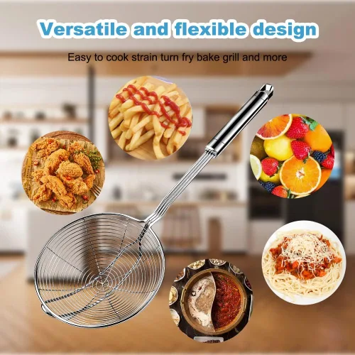 Miniatura 4 de Cucharón de acero para araña, colador de araña para cocina, cocina y freír, diámetro de la cuchara coladora de alta calidad: 5.4 pulgadas, longitud