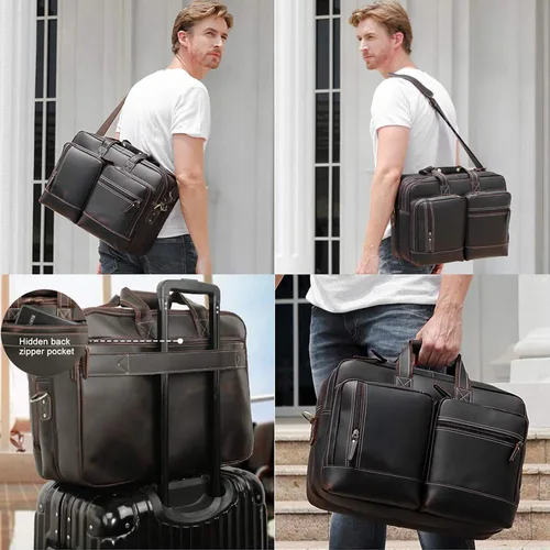 Miniatura 5 de Maletín de cuero para hombre, ampliable, grande, de 17 pulgadas, para laptop, bolsa de hombro, bolsa de viaje de negocios