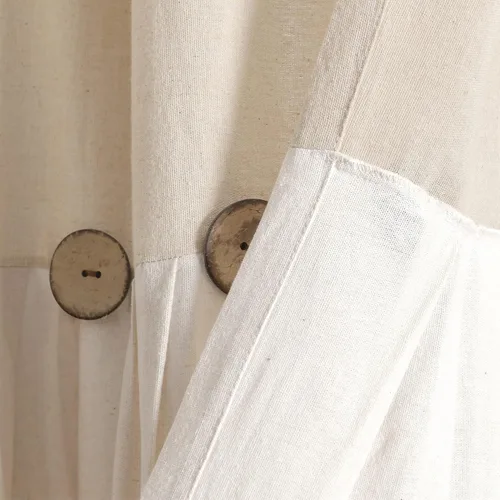 Miniatura 5 de Lush Decor - Cortinas de lino con botones de estilo granja, panel individual, diseño plisado de dos tonos de 40 pulgadas de ancho x 45 pulgadas