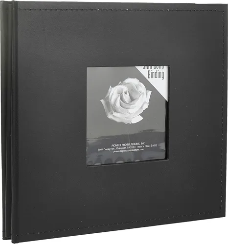 Pioneer - Libro de memorias con tapa de cuero sintético cosido a presión de 8 x 8 pulgadas, color negro