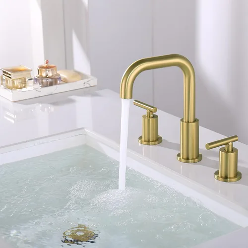 Miniatura 6 de ChiLDano Grifo de Baño Dorado con Desagüe y Manguera de Suministro, 2 Manijas Grifo de Baño Extendido Oro Cepillado para Lavabo de 3 Orificios