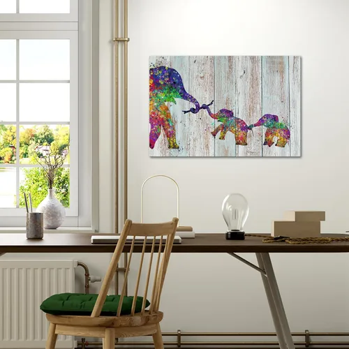 Miniatura 5 de Zlove Lienzo decorativo para pared, diseño de elefante colorido, imágenes divertidas de animales de bebé, 24 x 36 pulgadas