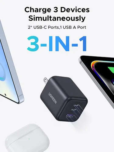Miniatura 7 de UGREEN Paquete de cargador USB C de 3 puertos de 45 W y cargador USB C de 5 puertos de 45 W y cargadores de pared rápidos de múltiples puertos