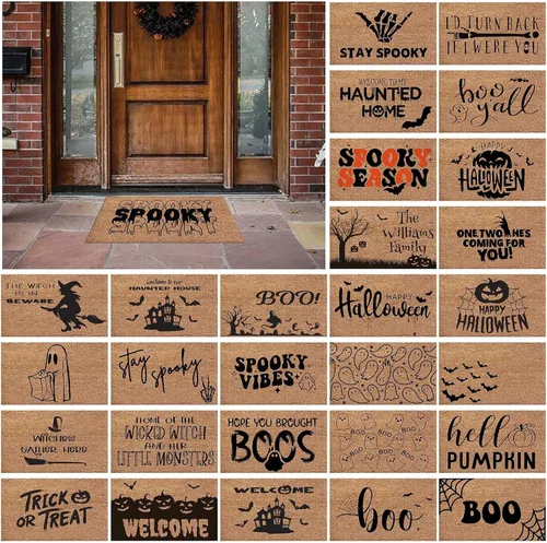 Miniatura 5 de Tapetes de bienvenida de calabaza de Halloween para exteriores, 23.6 x 15.7 pulgadas, absorbentes, decoración de Halloween, decoración de Halloween