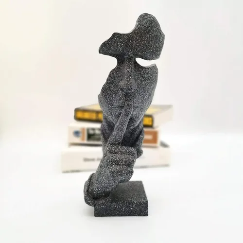 Miniatura 7 de Estatua del pensador Silence is Golden - Artesanía abstracta Keep Silent Thinker Estatua Modelo Escultura de cara y mano (dorado)
