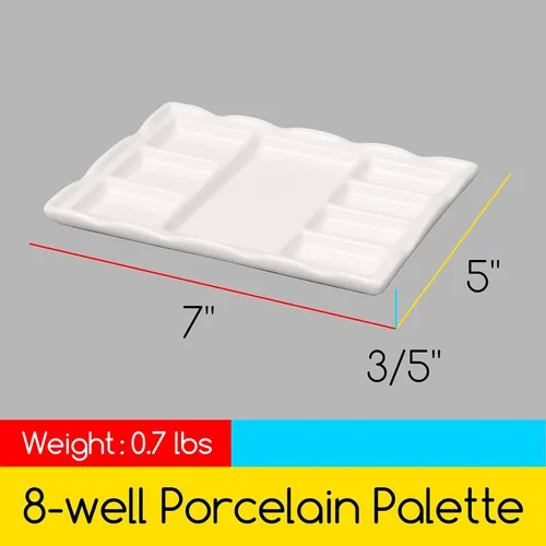Miniatura 2 de MEEDEN Paleta de pintura de artista de cerámica de 8 pozos, bandeja de paleta de pintura de porcelana, paleta de mezcla de acuarela, bandeja