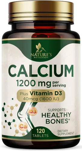 Calcio 1200 mg con vitamina D3 – Suplemento de salud ósea, vitamina D y suplementos de calcio para mujeres y hombres – Fuerza ósea, dientes y apoyo