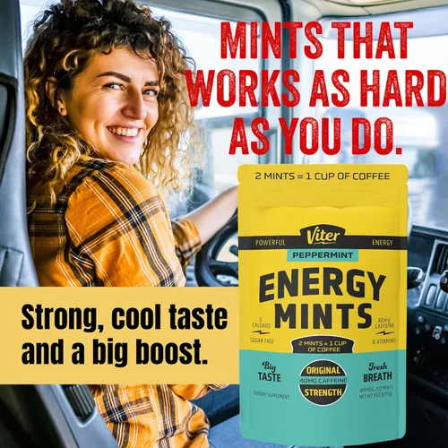 Miniatura 9 de Viter Energy Mentas con cafeína, 40 mg de cafeína, vitaminas B, sin azúcar. (menta, 8 onzas, bolsa a granel)