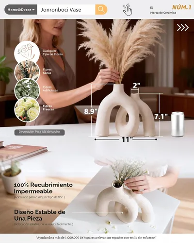 Miniatura 2 de Hug Donut - Juego de jarrones decorativos de estilo bohemio nórdico moderno, decoración del hogar, decoraciones de cerámica mate para estante