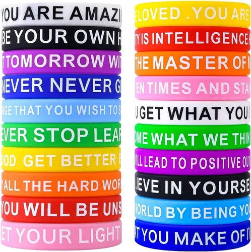 Miniatura 10 de Pulseras de goma con cita motivacional, pulseras de silicona inspiradoras de colores, pulseras elásticas unisex para hombres, mujeres