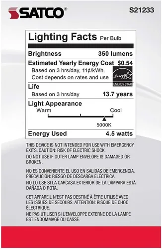 Miniatura 6 de Satco S21233 - Bombillas LED G25 de 4.5 W en acabado blanco brillante, luz blanca diurna de 5000 K, 350 lúmenes, 90+ CRI, 120 V, regulable
