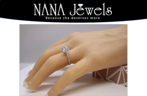 Miniatura 5 de 100ct-400ct Simulated Diamond Zirconia Engagement Ring Round Cut Solitaire wSides in Sterling Silver