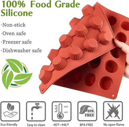 Miniatura 4 de JOERSH Molde de silicona para taza de mantequilla de maní de 30 cavidades, tamaño de mordida para bombas de grasa Keto, chocolate oscuro