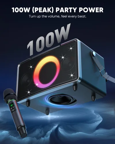 Miniatura 2 de GFEEN Altavoz Bluetooth para fiestas: 100 W pico de alto ruidoso, graves profundos, tiempo de reproducción de 15 horas, altavoces inalámbricos Plata