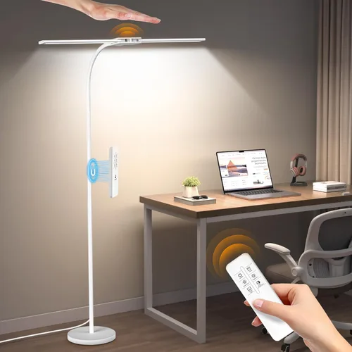 Miniatura 11 de Syrinx Lámpara de Pie LED, Lámparas de Pie de Doble Cabezal con Cuello de Ganso para Sala de Estar con Interruptor de Gestos y Control Remoto
