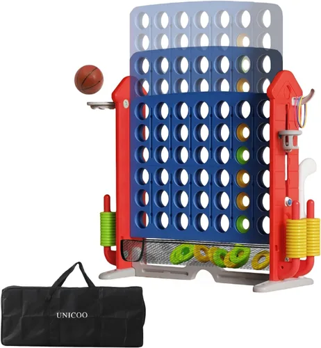 Miniatura 10 de UNICOO Juego gigante 4 en una fila con bolsa de transporte, aro de baloncesto, juego de lanzamiento de anillo, juego de 4 a puntuación Juego